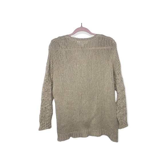 CHELSEA & THEODORE Cream Open Knit V Neck Sweater M NWT - Picture 2 of 5